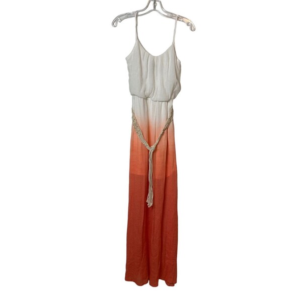 BCX Ombre Dress S Orange Gauze Maxi Sleeveless Lightweight Belted Fringe - Picture 1 of 14